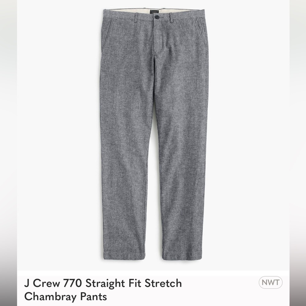 J Crew 770 Straight Fit Stretch Chambray Pants